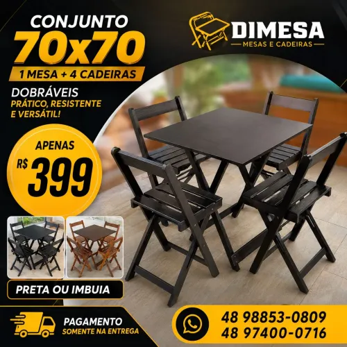 Jogo 70x70 com 4 cadeiras dobráveis