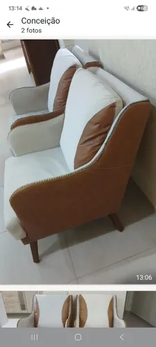 Poltrona individual em couro e tecido 