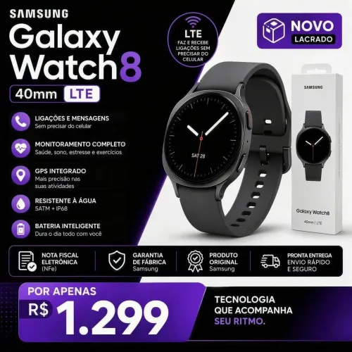 Galaxy Watch8 LTE 40mm Novo, Lacrado, Com NFe