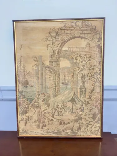 Tapecaria Gobelin emoldurada em estilo jacquard, retratando Veneza