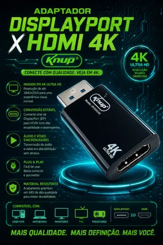 Adaptador DisplayPort X HDMI 4K Knup Preto (NOVO/LACRADO!)