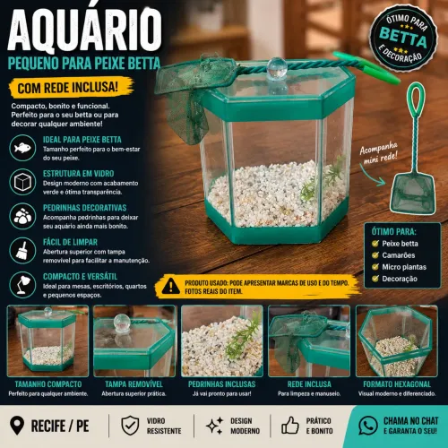 Aquário peixe betta + mini rede