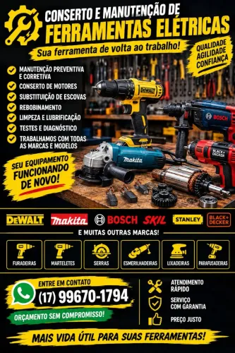 Manutenção corretiva e preventiva em ferramentas elétricas 