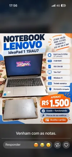 Notebook Lenovo i3 core Placa de vídeo