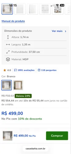Guarda-Roupa Casal Demóbile Ártico 5 Portas de Bater MDP - 135cm de Largura - Branco