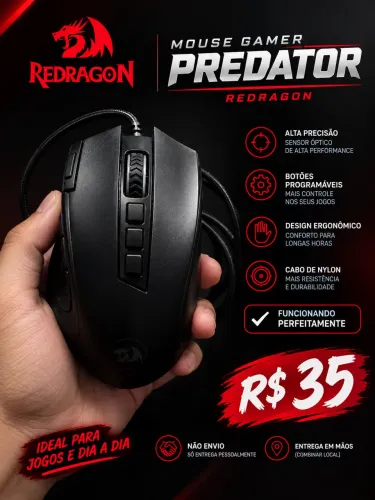Mouse Gamer Redragon Predator Funcionando Perfeitamente R$35