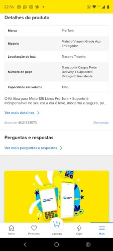 Vendo baú de moto 135 litros 