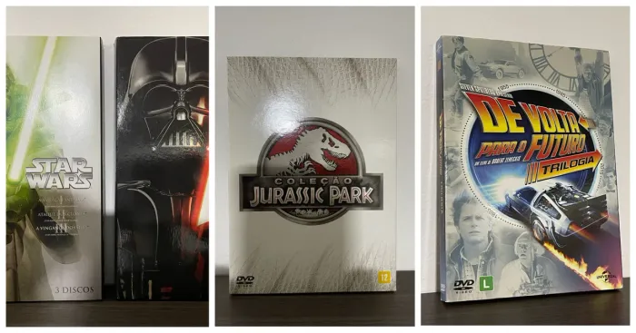 Box star Wars 1 e 2 + box jurassic park + box de volta para o futuro