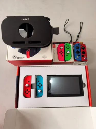 nintendo switch completo + 4 joy-cons + vr + 64gb + acessórios