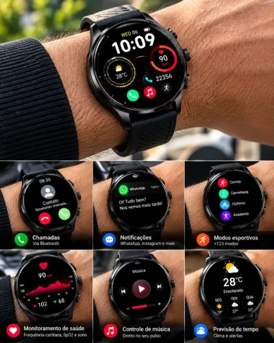 SMARTWATCH PRETO + PULSEIRA EXTRA | KIT COMPLETO