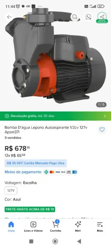 Bomba D'água Lepono Autoaspirante 1/2cv 127v Apsm37l