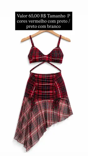 Conjunto saia e Cropped xadrez de tule 