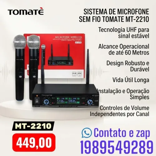 Microfone Sem Fio Tomate Uhf Duplo Mt-2208 