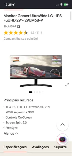 Monitor LG Gamer flaton 29 