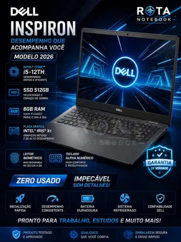 Notebook Dell i5 12 SSd 512 impecável modelo novo aceito cartão