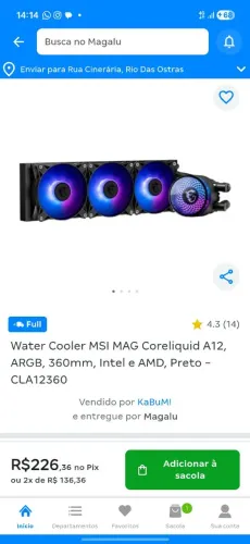 LACRADO Water Cooler MSI MAG Coreliquid A12, ARGB, 360mm, Intel e AMD, Preto - CLA12360*