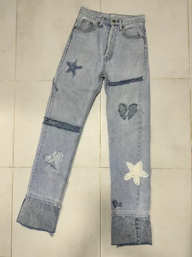 Calça Jeans Trussardi Original Customizada Estrelas E Barra Virada - Streetwear / Y2K