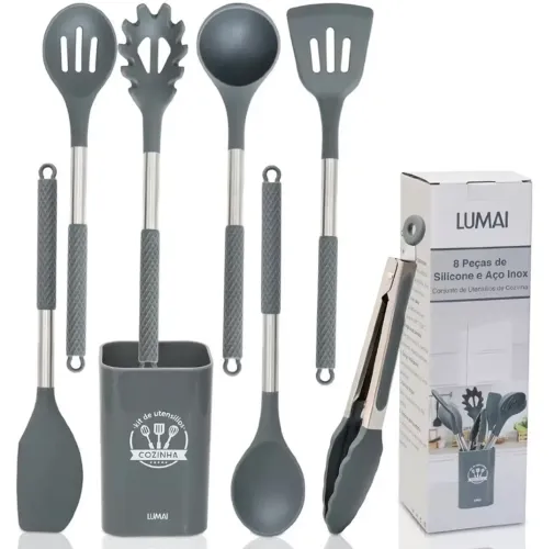 Lumai Kit Utensílios de Cozinha Berlim de Silicone Aço Inox