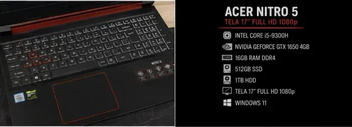 Notebook Acer Nitro 5 Gamer i5-9300H | GTX 1650 4GB | 16GB RAM | SSD 512GB + HD 1TB