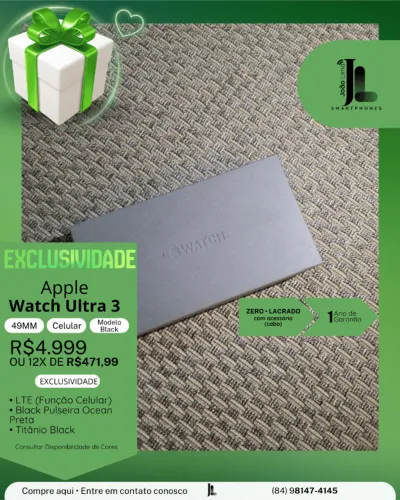 APPLE WATCH ULTRA 3, 49MM, CELULAR, MODELO BLACK, LACRADO, EXCLUSIVO!