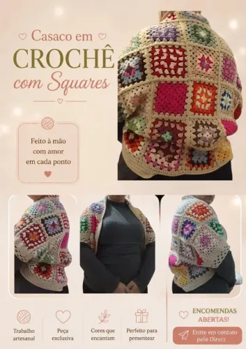 Casaco de Crochê Square (peça única) tamanho G