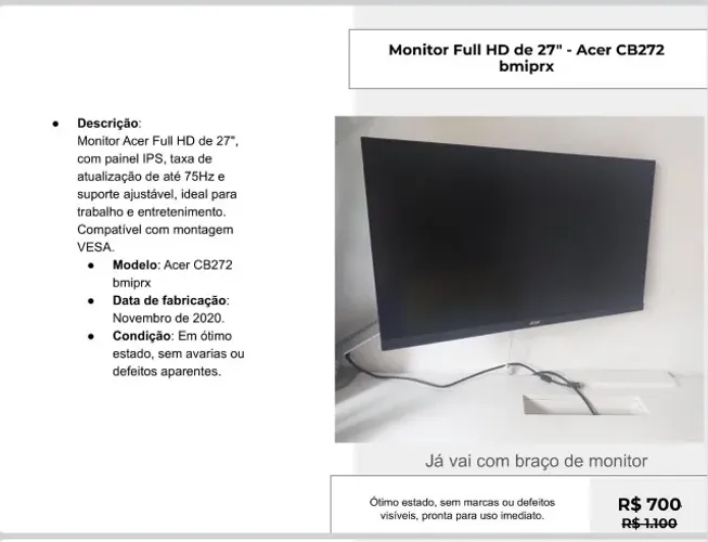 Monitor Full HD de 27 - Acer CB272 bmiprx