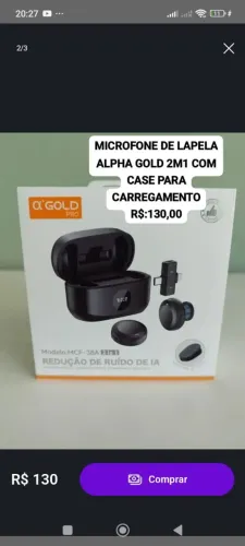 MICROFONE DE LAPELA ALPHA GOLD 2M1 COM CASE PARA CARREGAMENTO