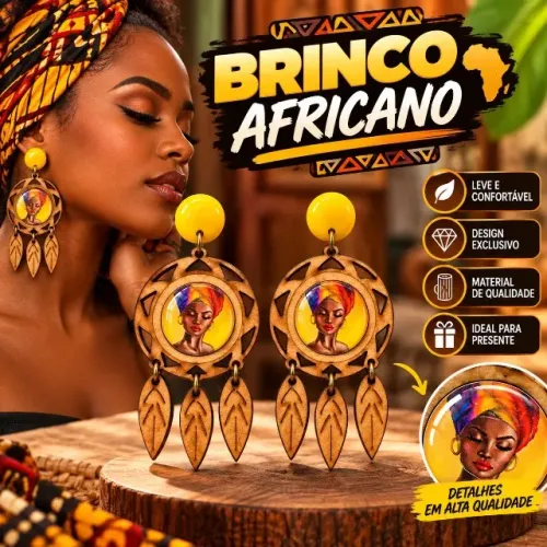 Kit 6 pares de brincos africano cores variadas em madeira