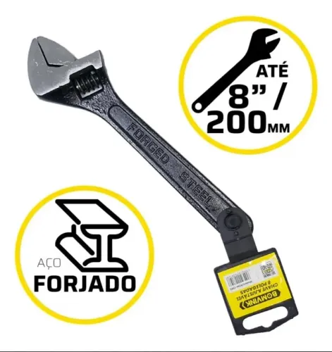 Chave Inglesa Ajustável 8 Polegadas Aço Universal 200mm Cor Preto