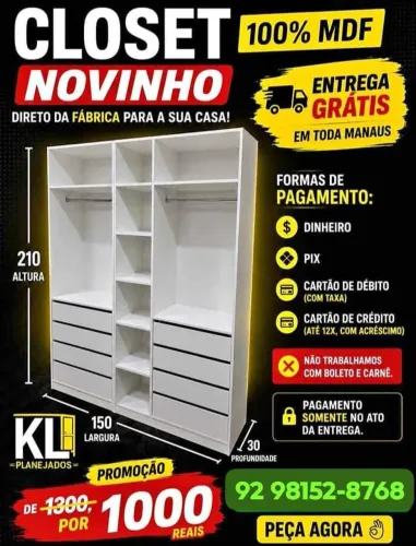 Closet 8 Gavetas 100% MDF 