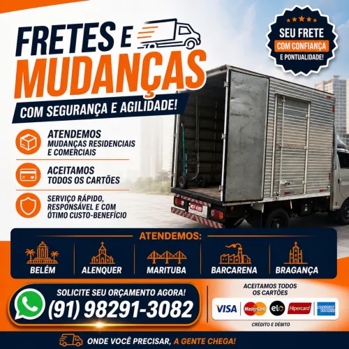 Frete Belém, Ananindeua, Mosqueiro, Barcarena,  Bragança e outras cidades 