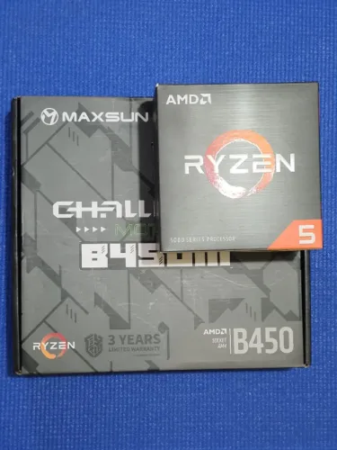 Kit Placa Mãe MAXSUN B450M, mATX, DDR4 + Processador AMD Ryzen 5 5500, 6-Cores 12-Threads 