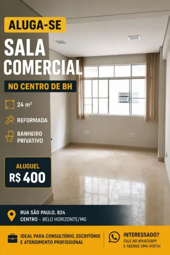 Sala Comercial 24m² Reformada no Centro de BH | Banheiro Privativo
