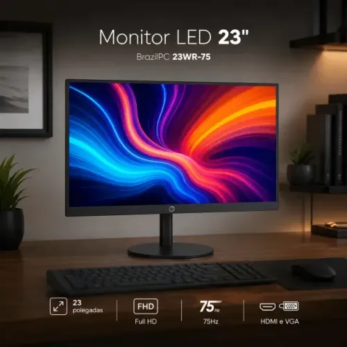 MONITOR LED 23 BRAZILPC 23WR-75 FHD 75Hz PRETO WIDESCREEN BASE REDONDA BOX IF (HDMI/VGA)