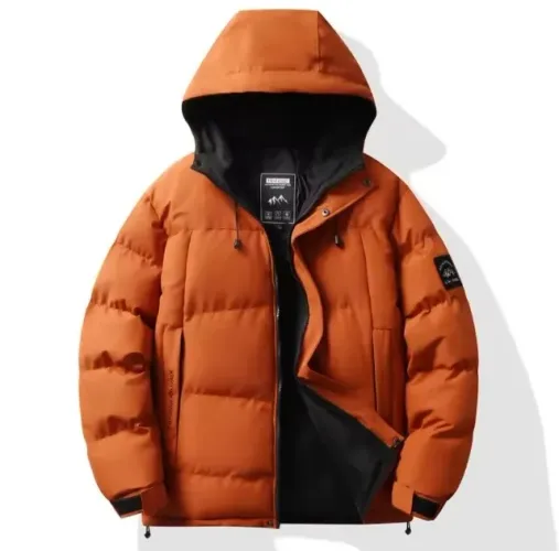 Jaqueta masculina de inverno forrada com capuz brick red - g