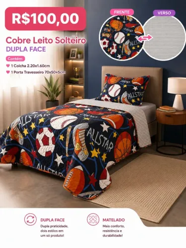 Cobre leito solteiro dupla face