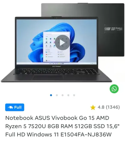 Notebook ASUS Vivobook Go 15