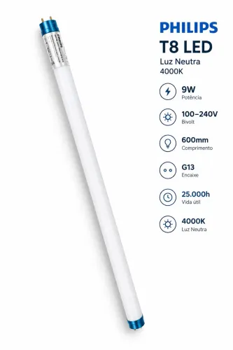 Lâmpada Tubular LED Philips T8 9W - 600mm