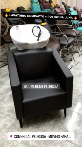Lavatório Compacto Fibra Branca + Poltrona Luna Novo para Salão de Beleza Cabeleireiros