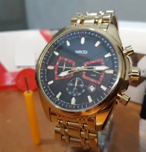 Relogio de Luxo Masculino - Nibosi Dourado, prova d'água (Novo)