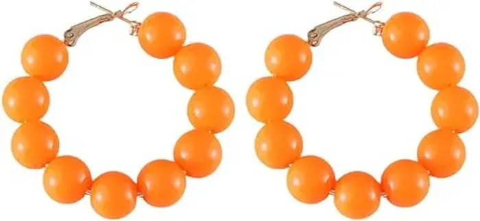 Brincos feminino Argola Grande com Contas Laranja Claro 4,5 cm (NOVO)