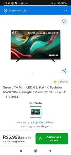 Tv micro led 65 polegadas Toshiba melhor preço
