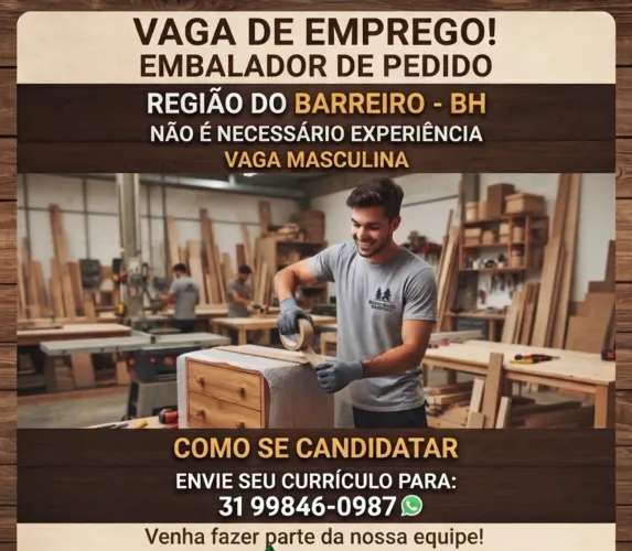 Vaga Embalador de Pedidos/Auxiliar de Produção Marcenaria