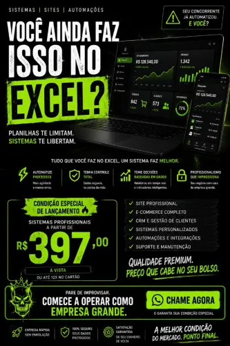 Sistemas próprios, sites, eccomerce, CRM, bot para whatsapp