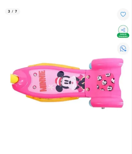 Brinquedo Patinete Infantil Minnie 3 Rodas Com Cesta Brink+