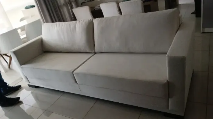 Sofá retrátil reclináveis no tecido linho sob encomenda 