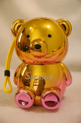Caixa de Som Bluetooth Ursinho Metálico Portátil dourado e verde - Mini Speaker
