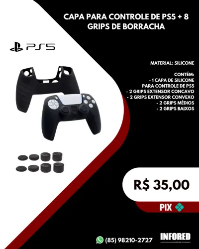 Capa Para Controle de PS5 +8 Grips de Borracha