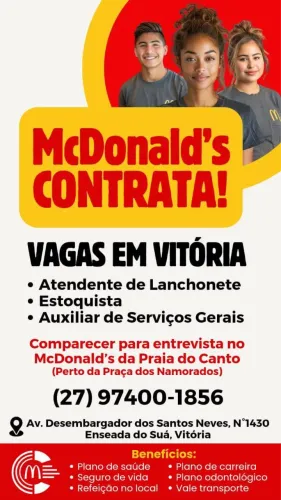 Oportunidades de emprego, varios horários disponíveis .