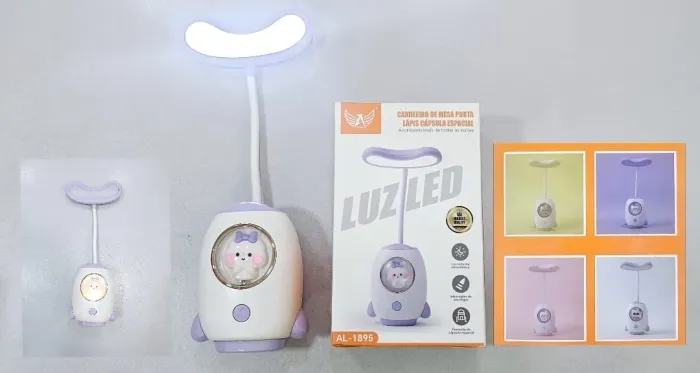 Luminária de mesa LED em formato de cápsula espacial